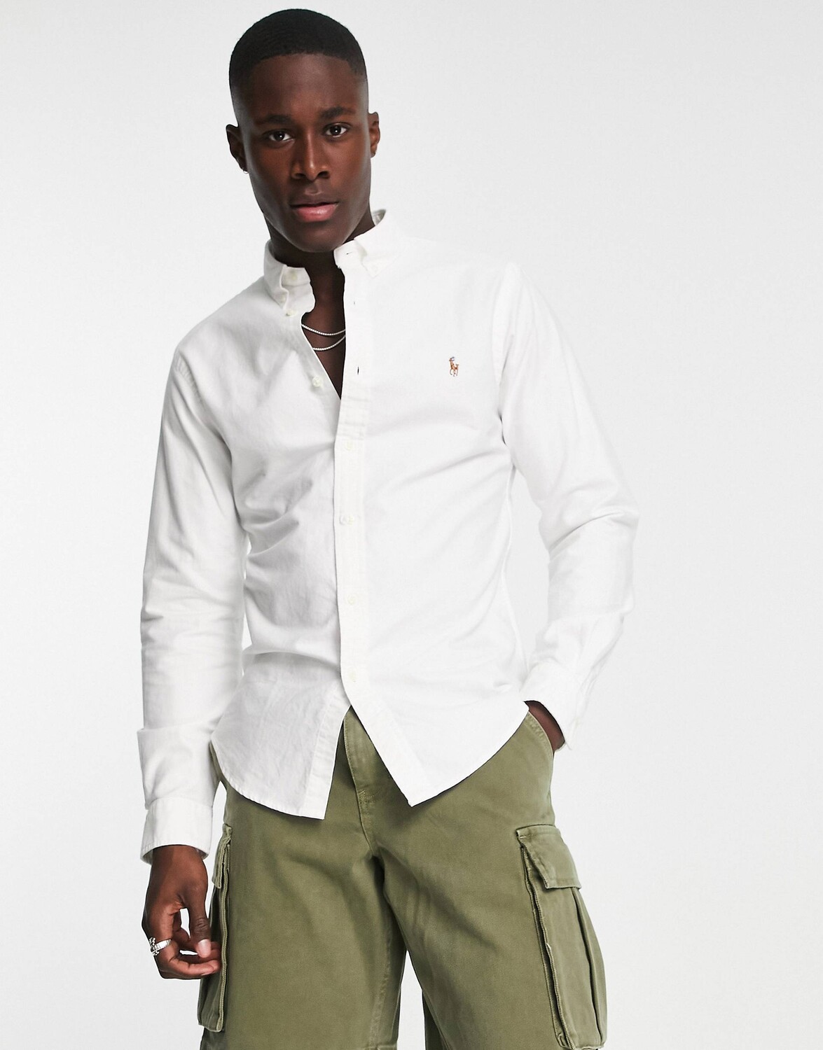 Приталенная белая оксфордская рубашка Polo Ralph Lauren белого цвета — фото 4