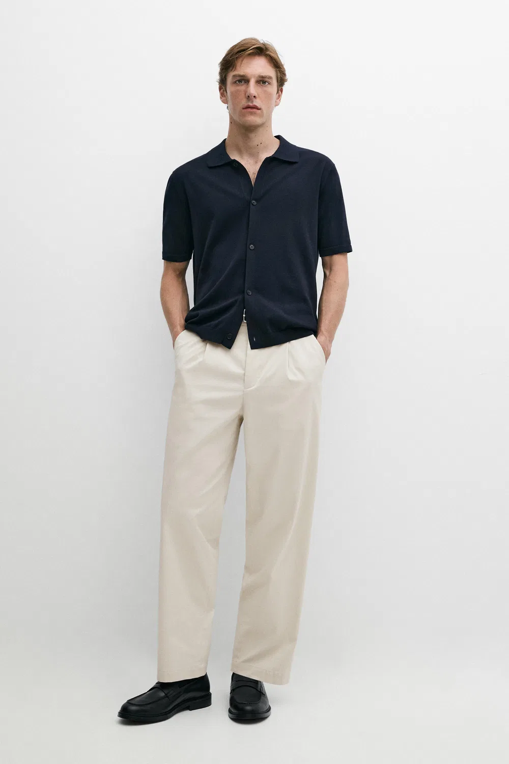 Кардиган Massimo Dutti Short Sleeve Button-Up Knit, темно-синий — фото 3