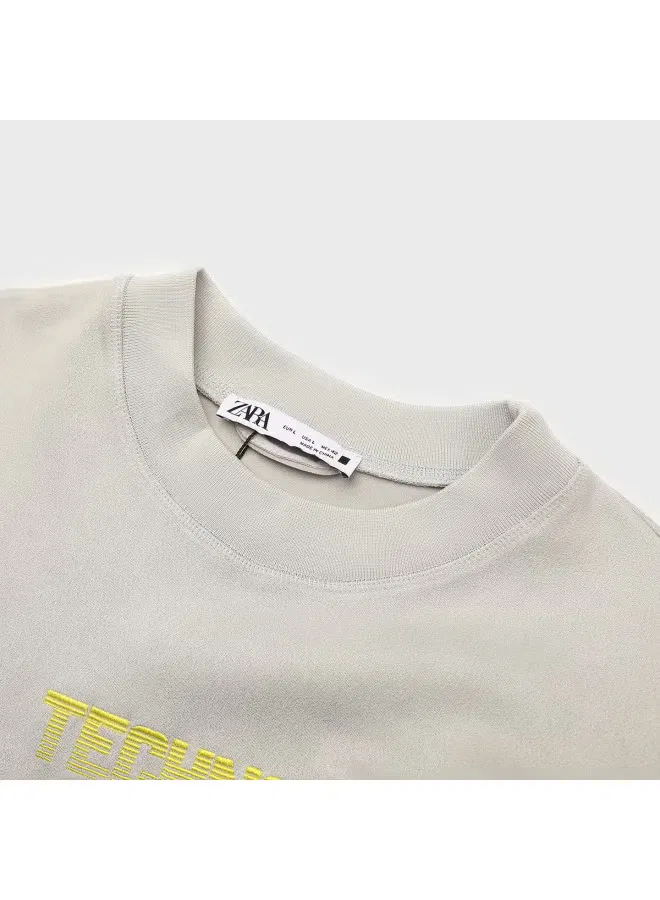 Футболка свободная с вышивкой-буквами Zara, серый — фото 4