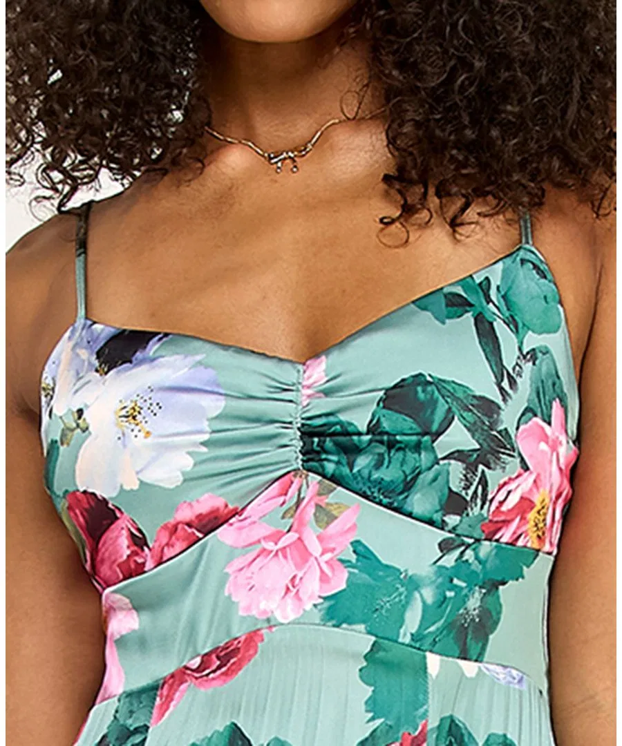 Платье-макси с принтом, модель Floral Tie-Back Pleated KATIA RAE, Sage Multi — фото 3