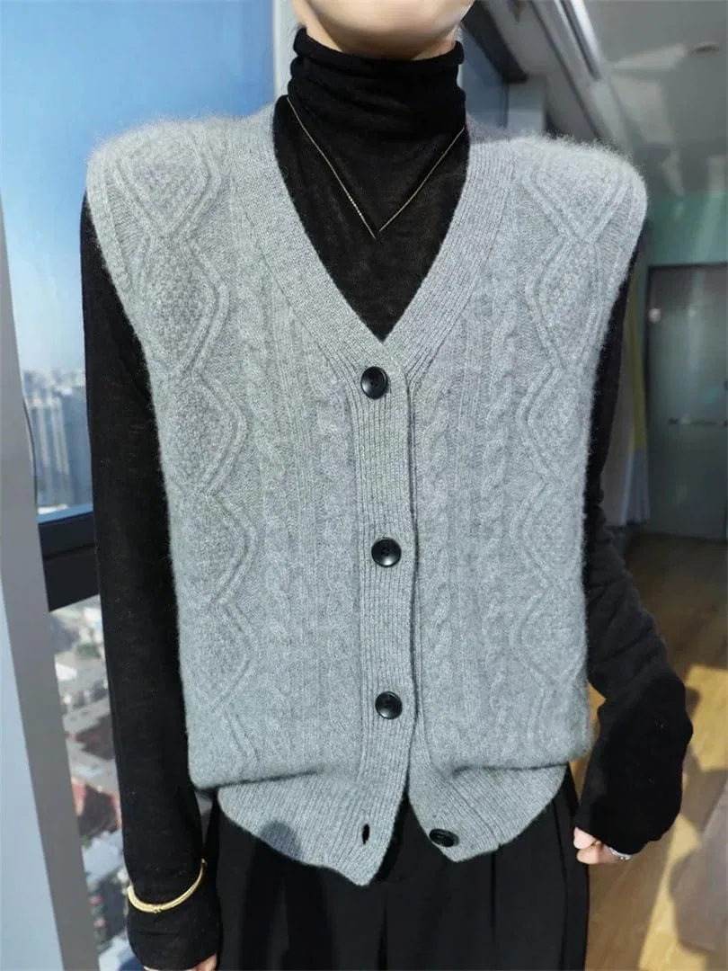 Женский жилет без рукавов из мериносовой шерсти, Middle Gray Vest — фото 2
