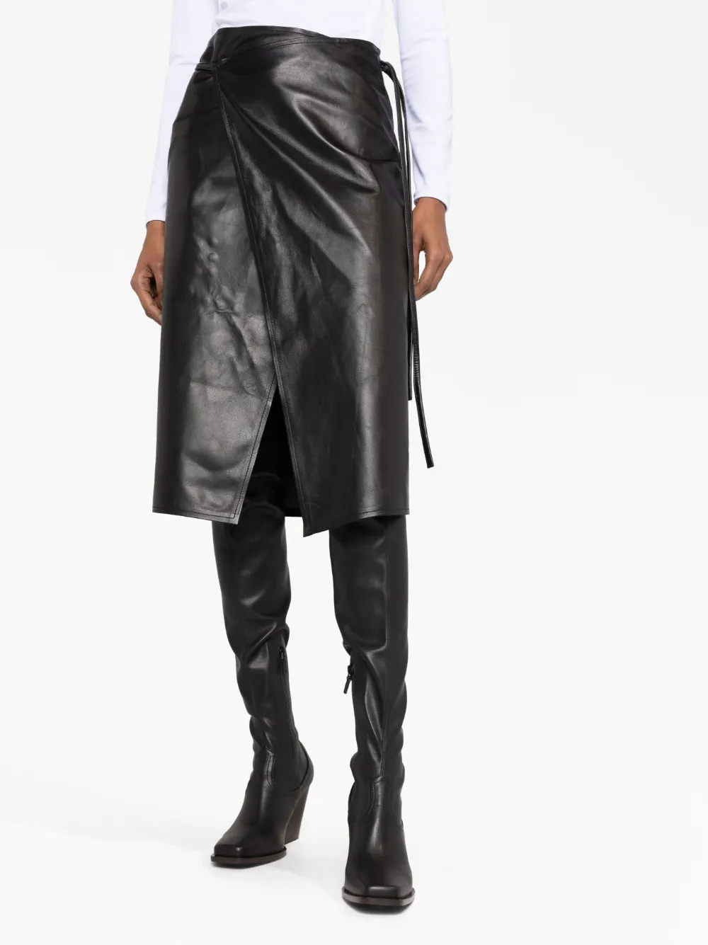 Кожаная юбка асимметричного кроя Vetements, черный — фото 3