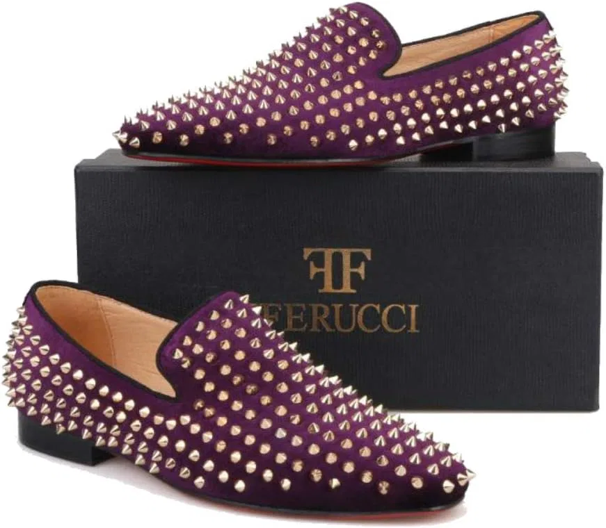 Тапочки мужские FERUCCI, бархатные, фиолетовые с золотыми шипами — фото 2