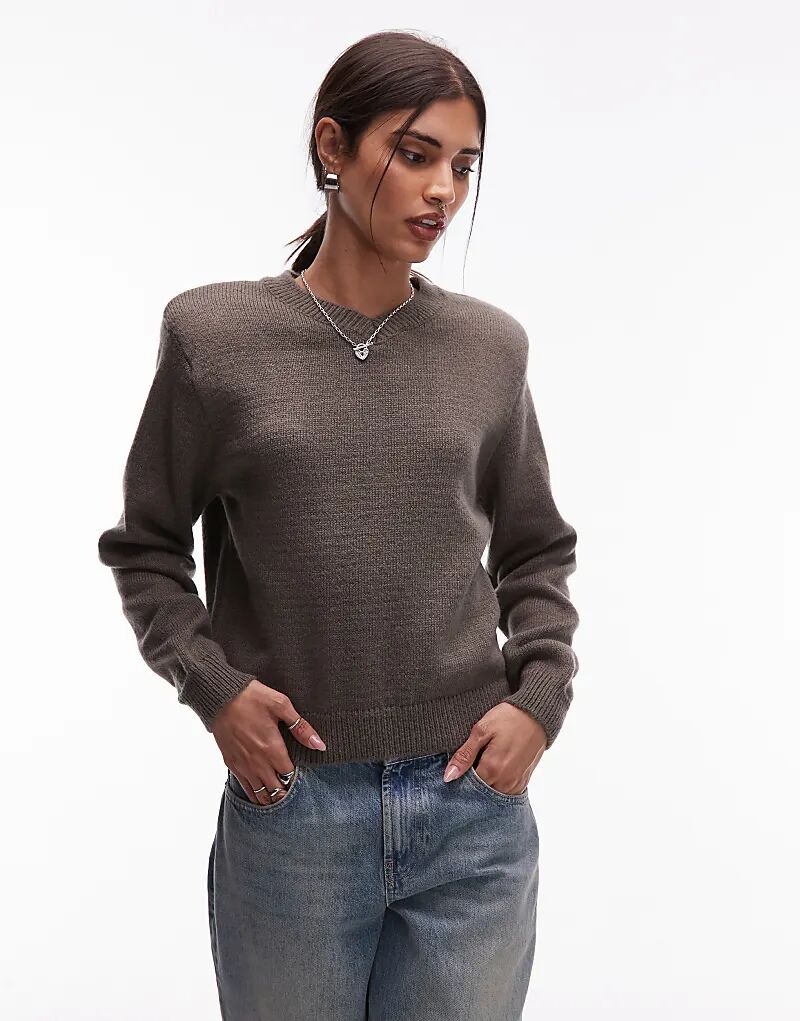 

Вязаные свитера ASOS DESIGN с высоким V-образным вырезом и подплечниками серого цвета