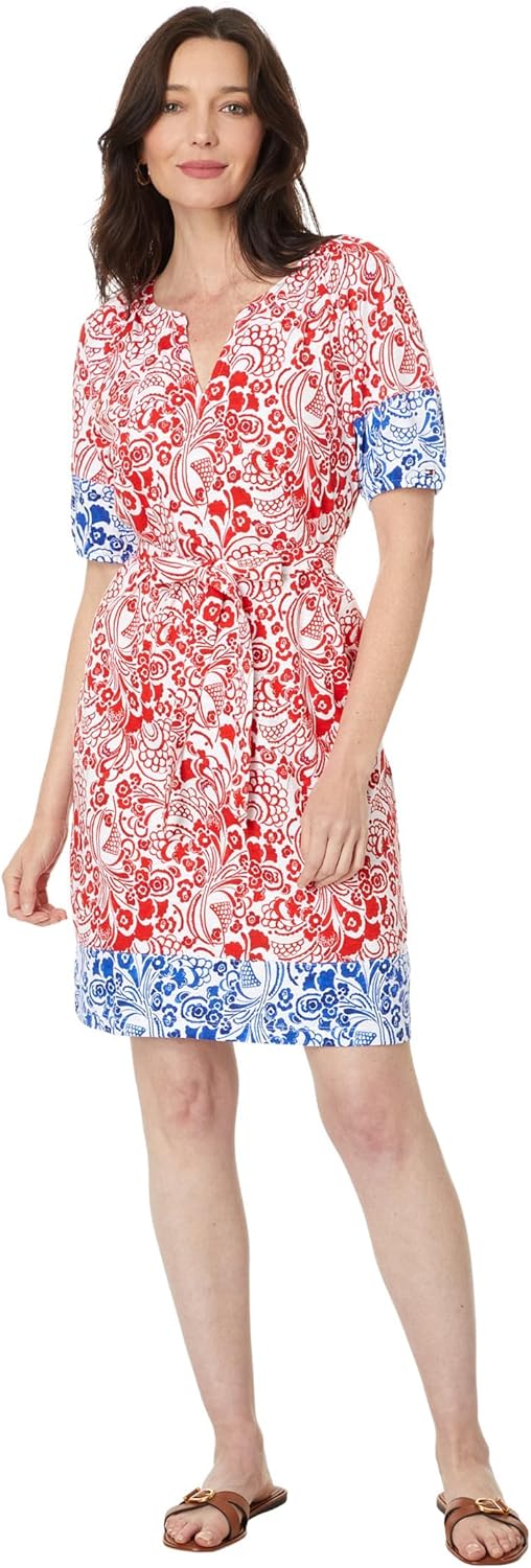 

Женское платье Tommy Hilfiger с цветочным принтом и рукавами-фонариками, Bright White/Scarlet