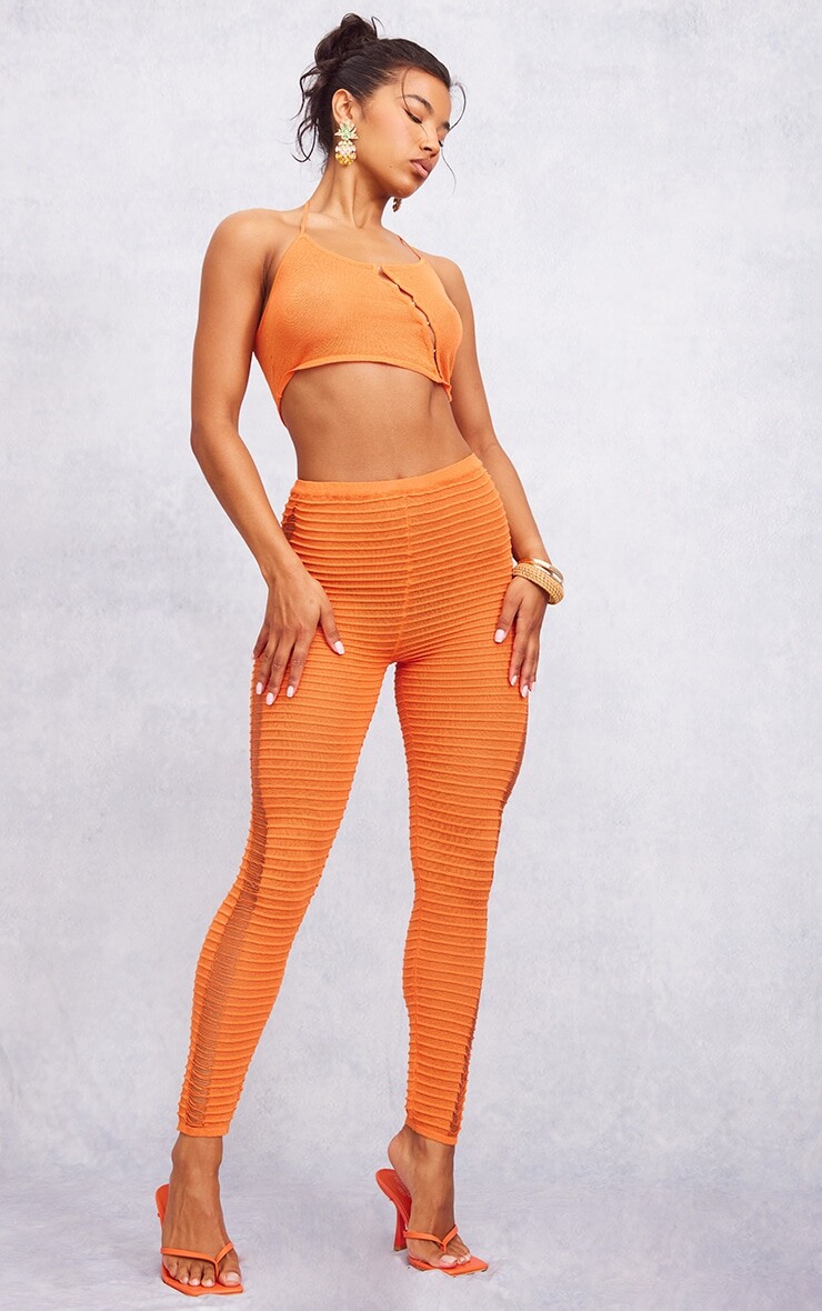

PrettyLittleThing Оранжевые фактурные прозрачные трикотажные леггинсы-лесенки