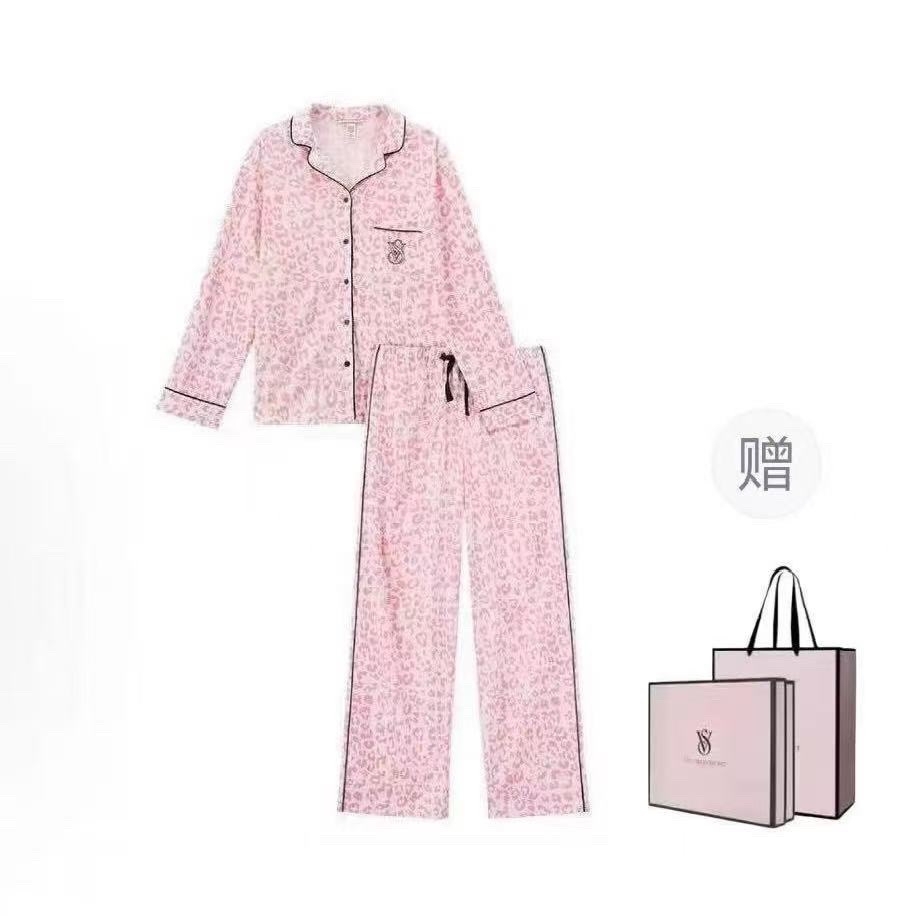 

Victoria's Secret Пижамный комплект Brushed Texture, легкий, теплый, женский, розовый, леопардовый принт