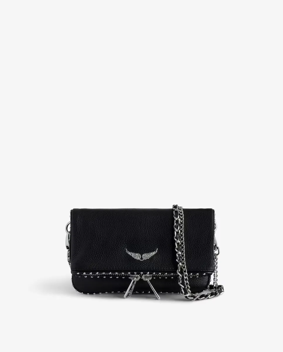 

Кожаный многопозиционный клатч Rock Nano с заклепками Zadig & Voltaire, черный