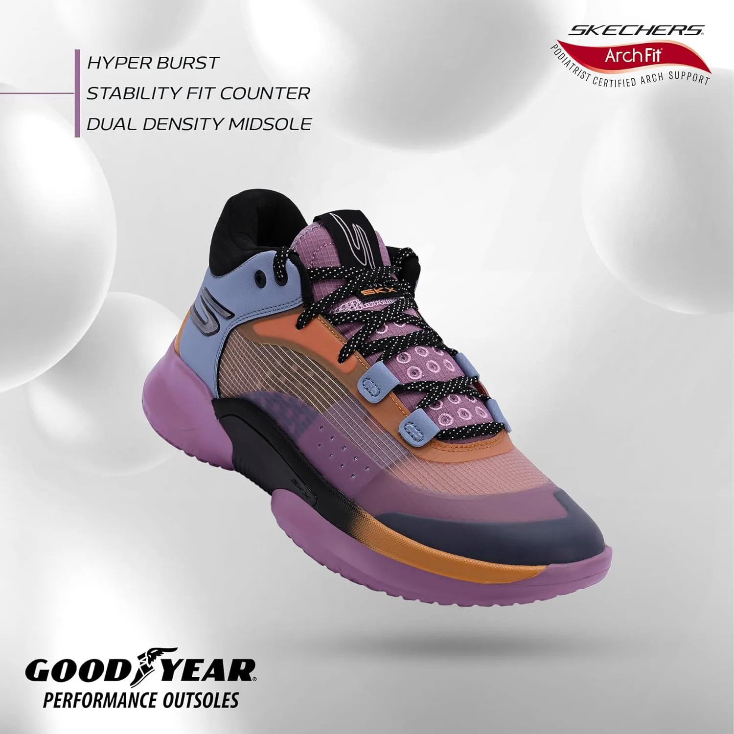 Мужские баскетбольные кроссовки Skechers SKX RESAGRIP, фиолетовый/светло-голубой/оранжевый — фото 4