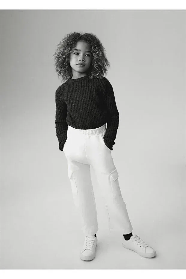 Детские брюки карго для девочек хлопковые Mango Kids, Off White — фото 3