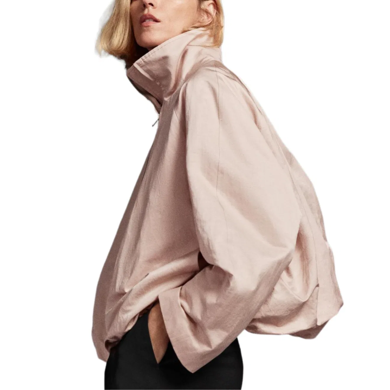Женская куртка с воротником-стойкой прямого кроя Light Pink ZARA — фото 4