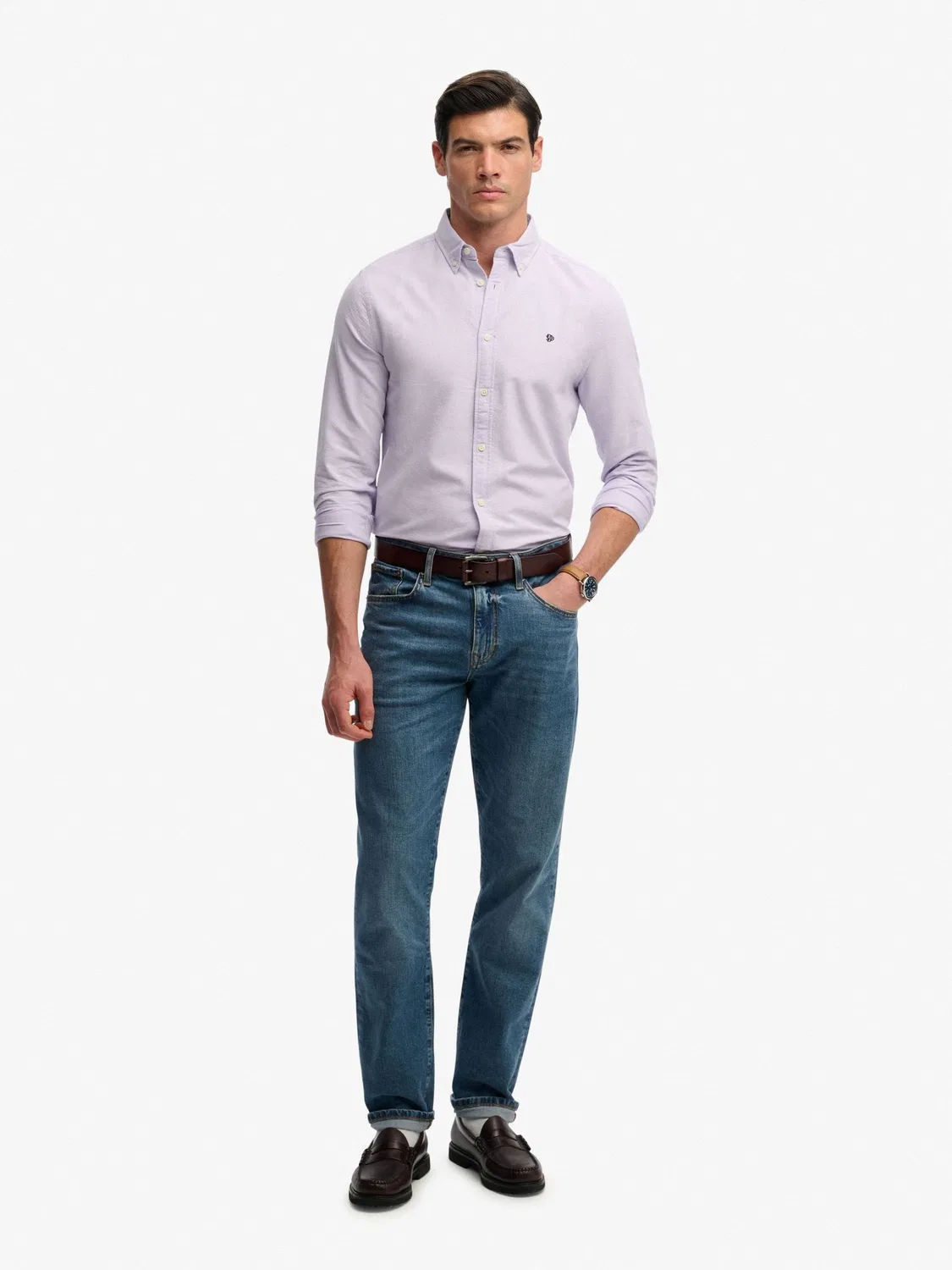 Рубашка Оксфорд, Relaxed fit Superdry, фиолетовый — фото 4