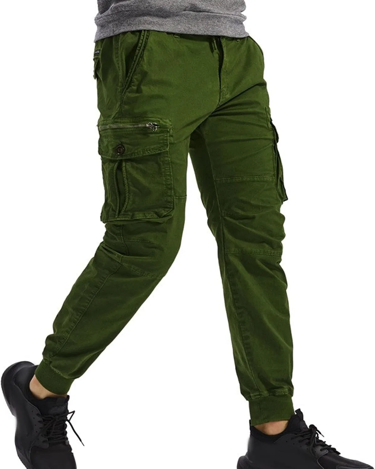 Мужские тактические карго-брюки Slim Fit с молниями, зелёный — фото 3