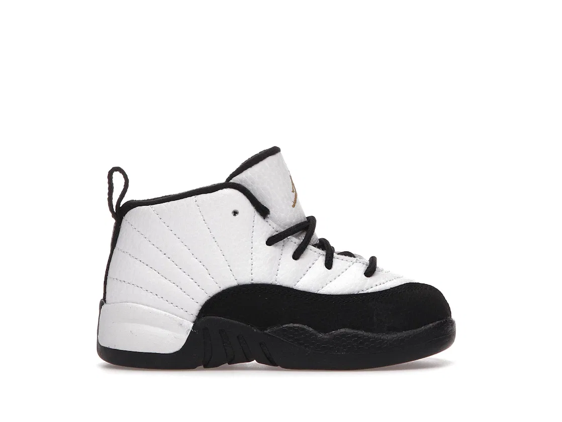 Детские кроссовки с длинным шнурком Jordan 12 Retro Jordan, White/Black-Metallic Gold