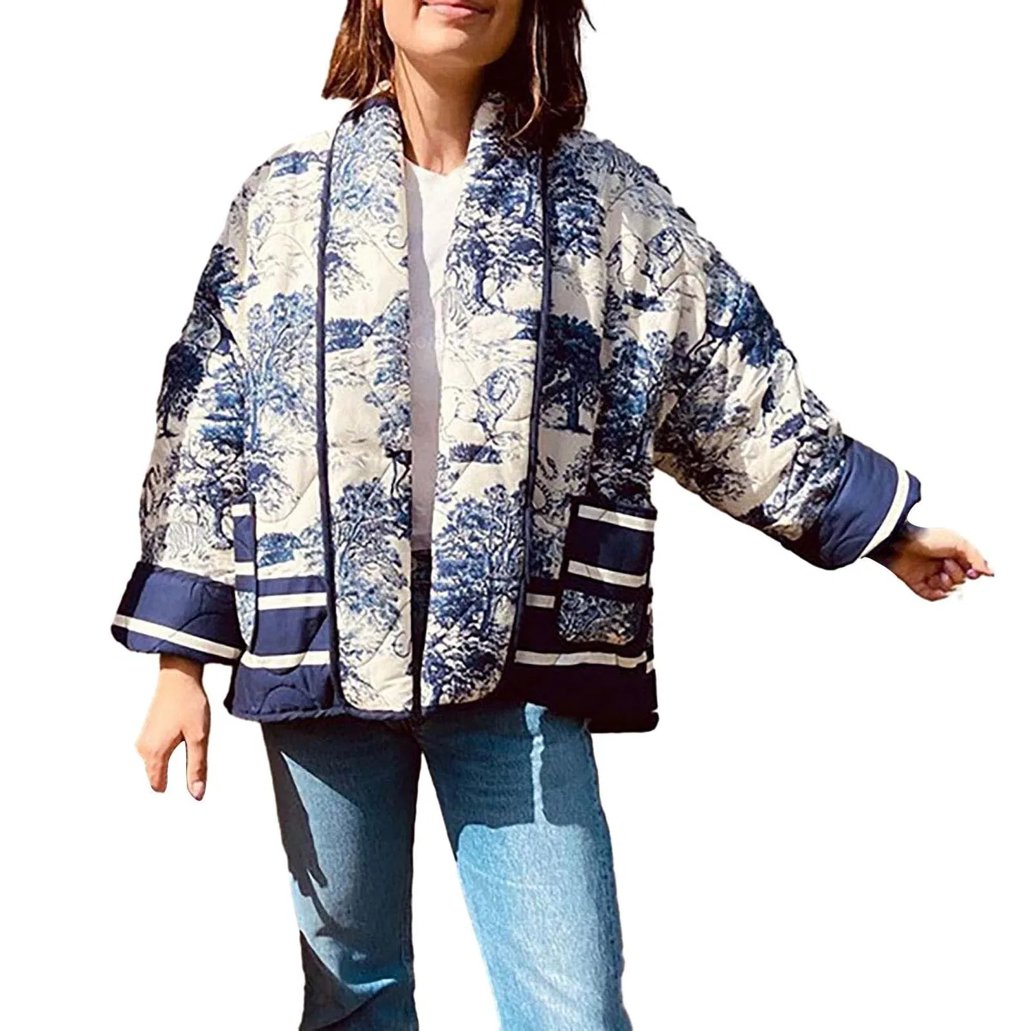 Женская куртка с принтом Vintage Printed Quilted Jacket, Blu scuro — фото 2