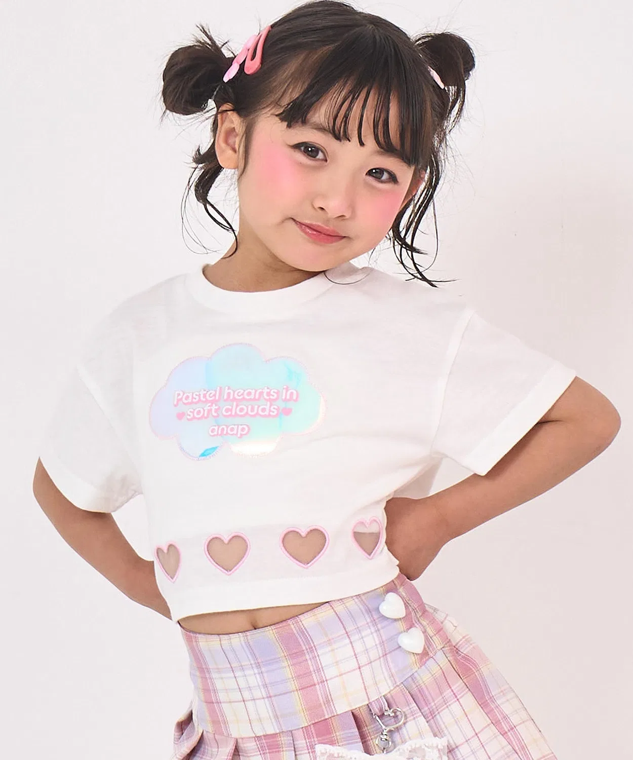 Детская футболка с принтом Heart Aki Hologram Patch Cropped ANAP kids, Lavender — фото 2