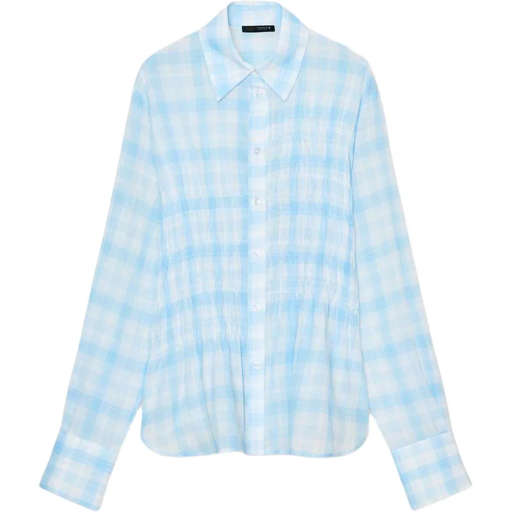 Женская рубашка с лацканами Sky Blue ZARA, Небесно-Голубой
