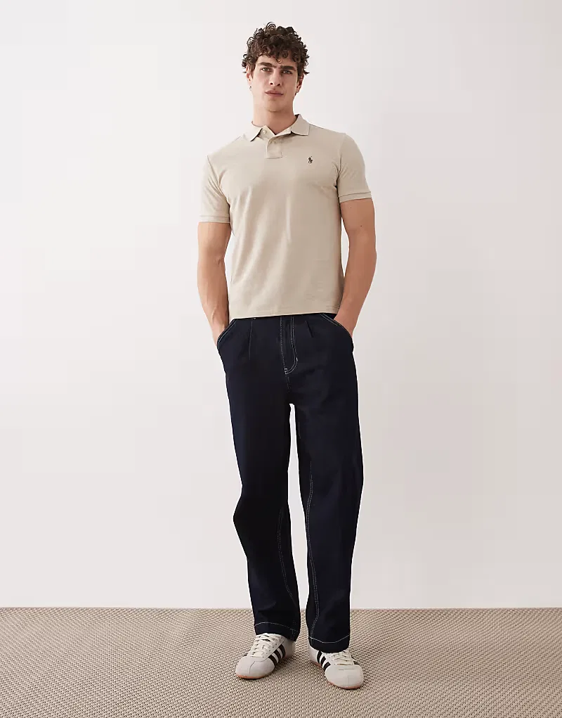 Поло Polo Ralph Lauren с логотипом-иконкой, приталенного кроя, из, бежевый — фото 2