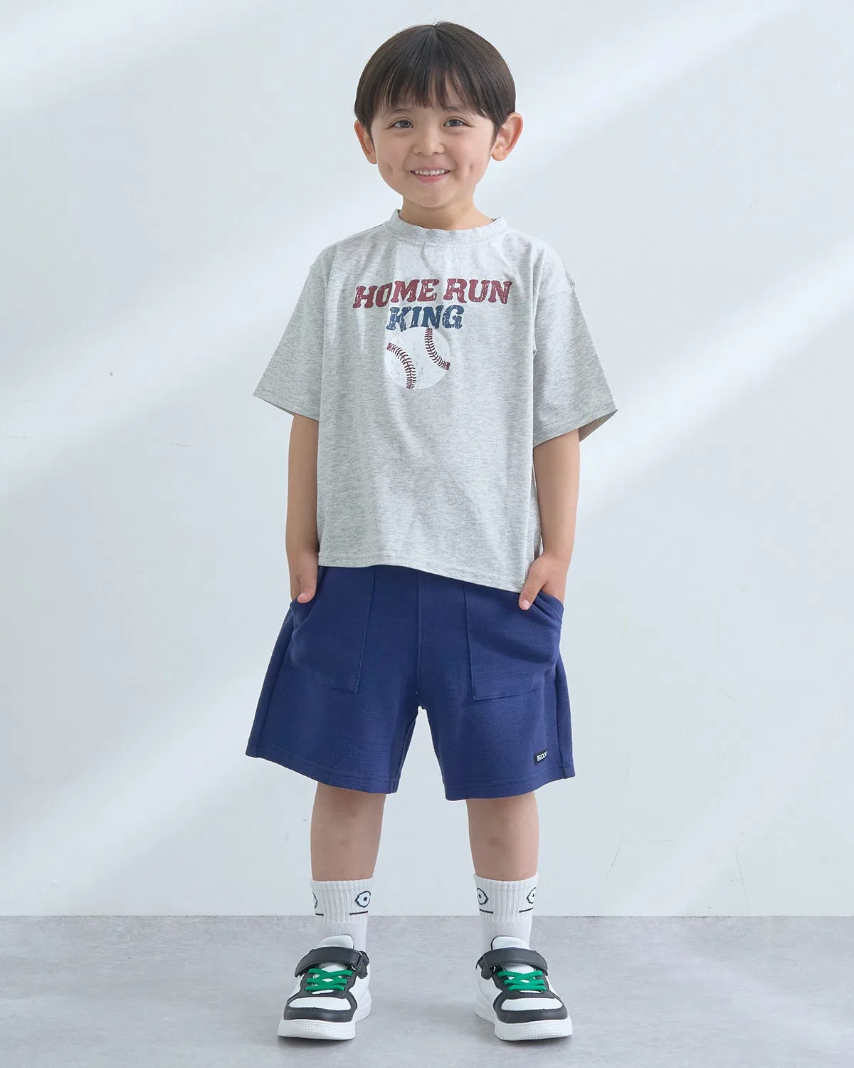 Детская футболка с принтом, с коротким рукавом, Sport Print T-Shirt, b・ROOM, Top Grey