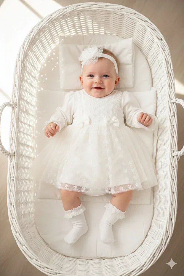 Детское платье для девочек с кружевом Miniday Baby, Ecru