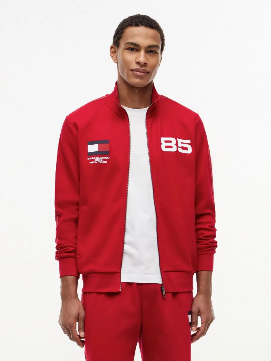 Худи на молнии TOMMY HILFIGER 'Interlock Track' красного цвета — фото 2