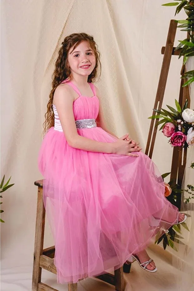 Детское платье для девочек с открытой спиной Backless tutu skirt girl's satin party evening dress 0340 pomegranate flower Mnk, Pomegranate Blossom