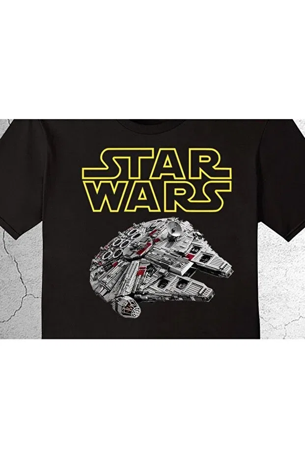 Детская футболка для мальчиков с принтом Star Wars Millennium Falcon Cosmos T-Shirt Baskwear, Black — фото 2