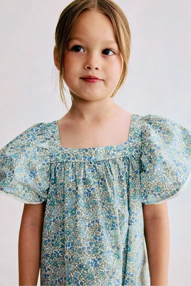 Детское платье для девочек хлопковое H&M, Light Turquoise Floral — фото 3