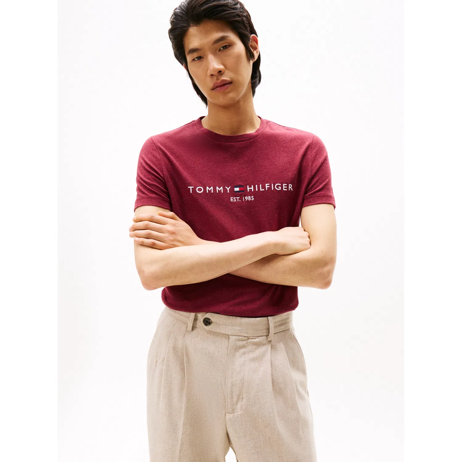 Мужская хлопковая футболка с логотипом Tommy Hilfiger, Deep Rouge Heather