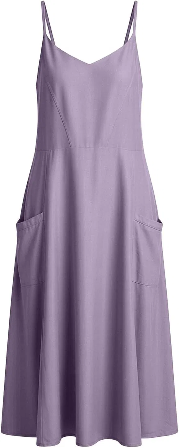 Женский сарафан макси с V-образным вырезом Cotton Linen, Purple — фото 4