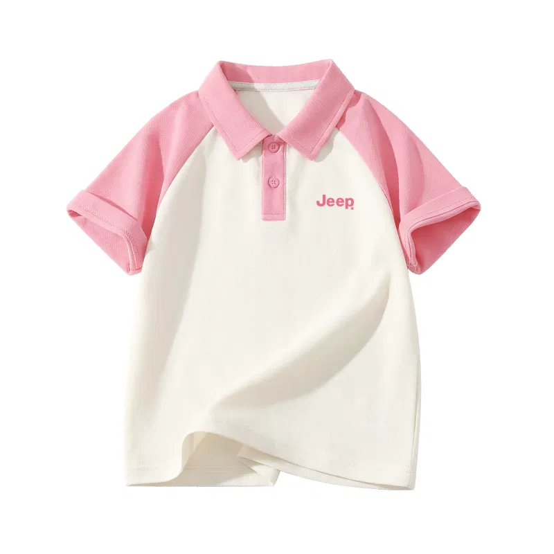 Детское поло для мальчиков с воротником, из хлопка с эластаном, Jeep, Pink/E Pink Text Silicone K