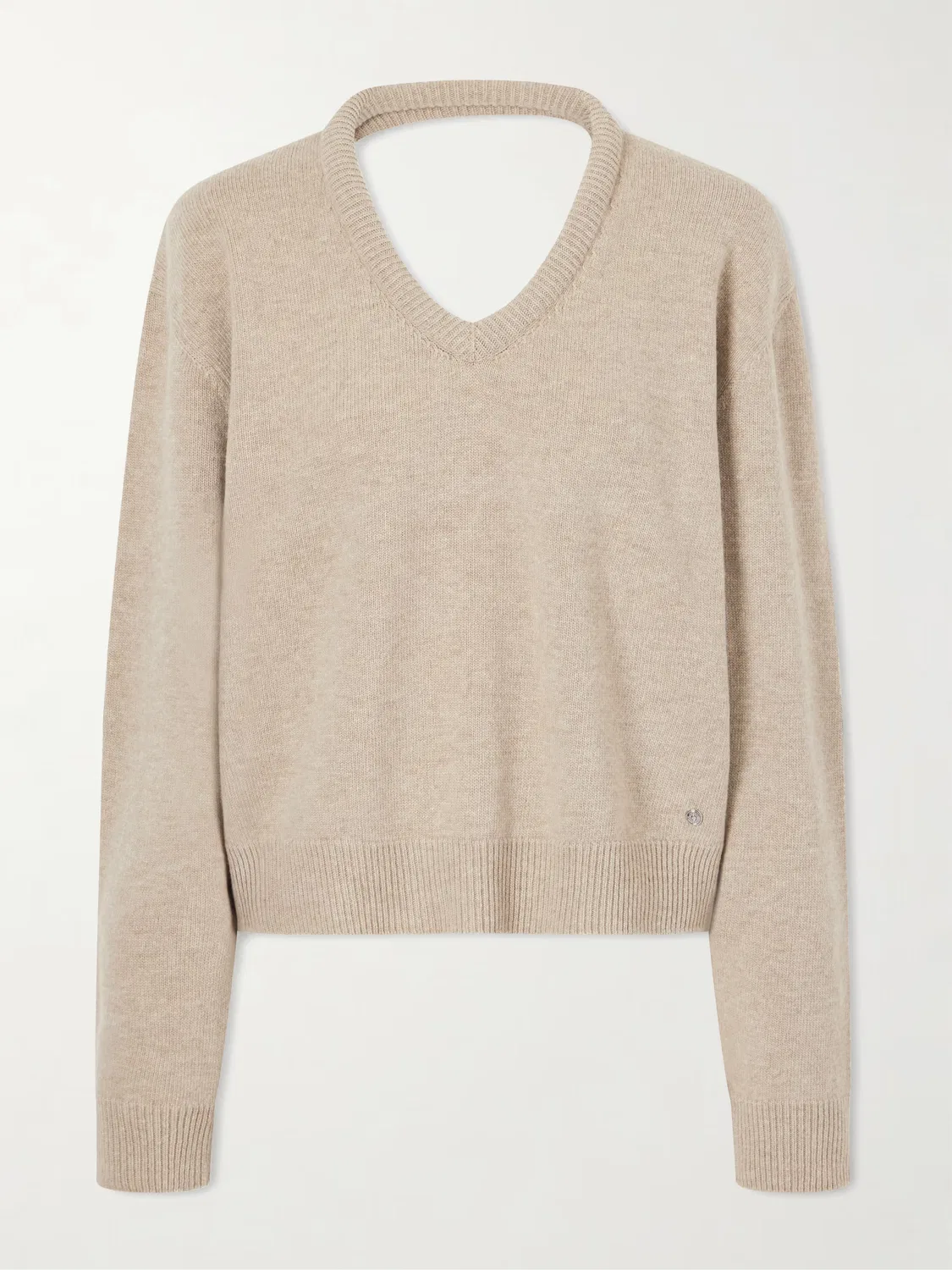 Шерстяной свитер с кожаной отделкой Acne Studios, бежевый