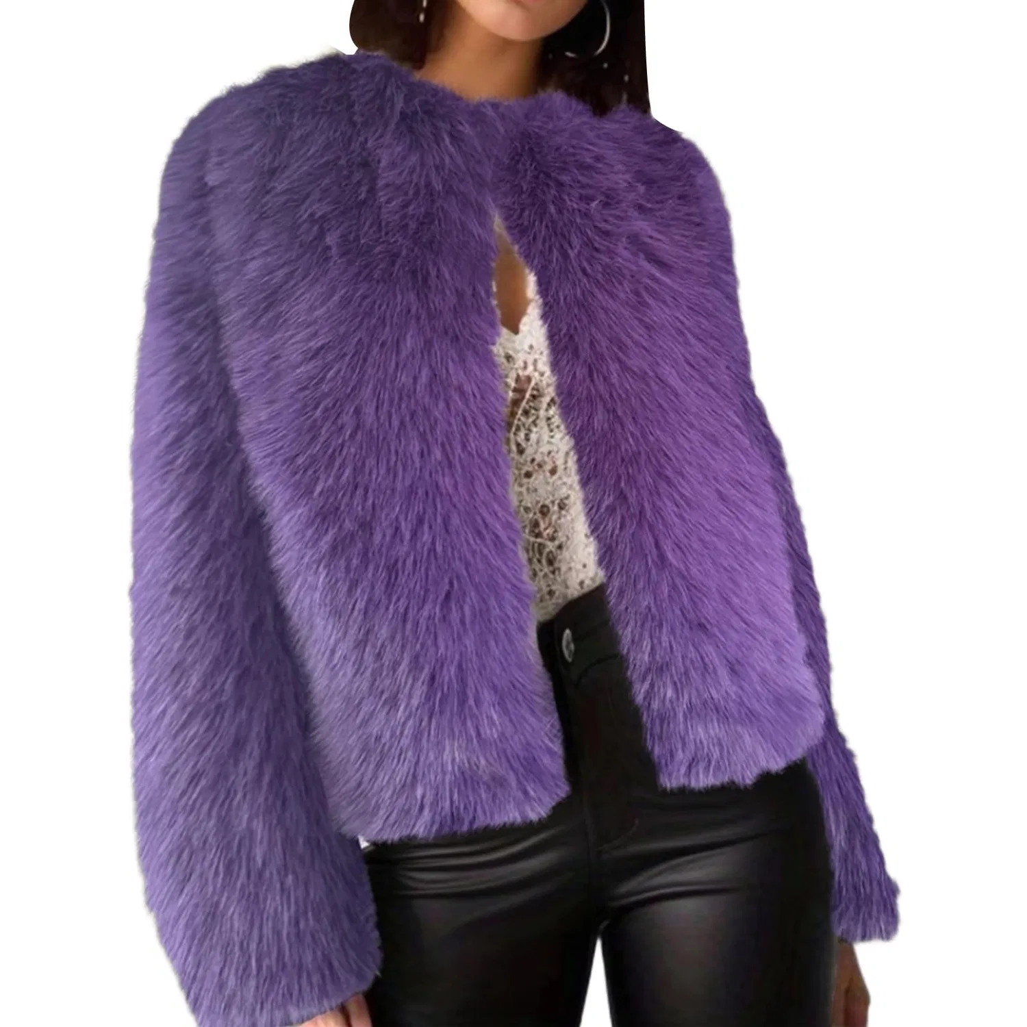 Женское пальто из искусственного меха с длинным рукавом, purple