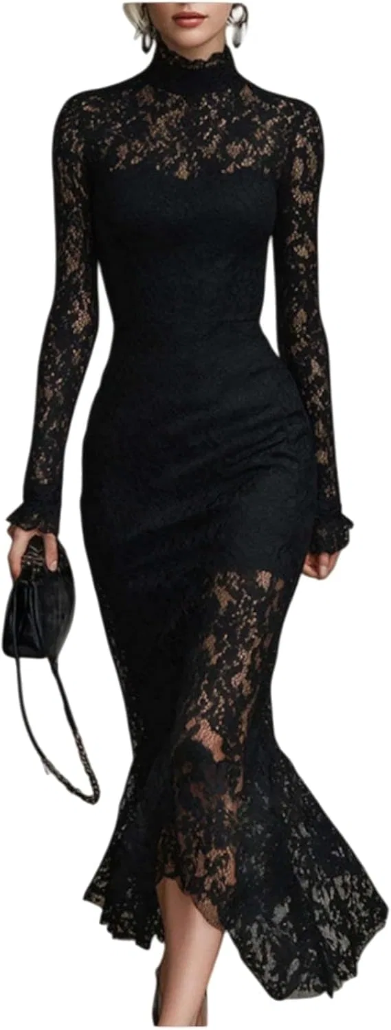 Женское кружевное платье Bodycon с V-образным вырезом, Black