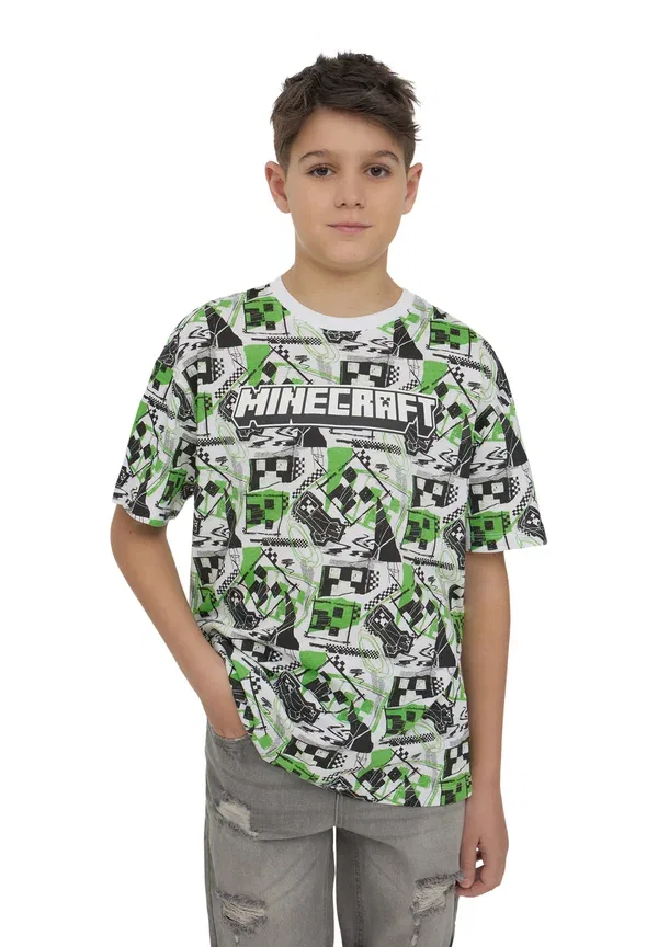 Футболка с принтом Minecraft, Loose Fit, All-over minecraft - print t-shirt, Terranova, Бьянко Оптико, белый — фото 4