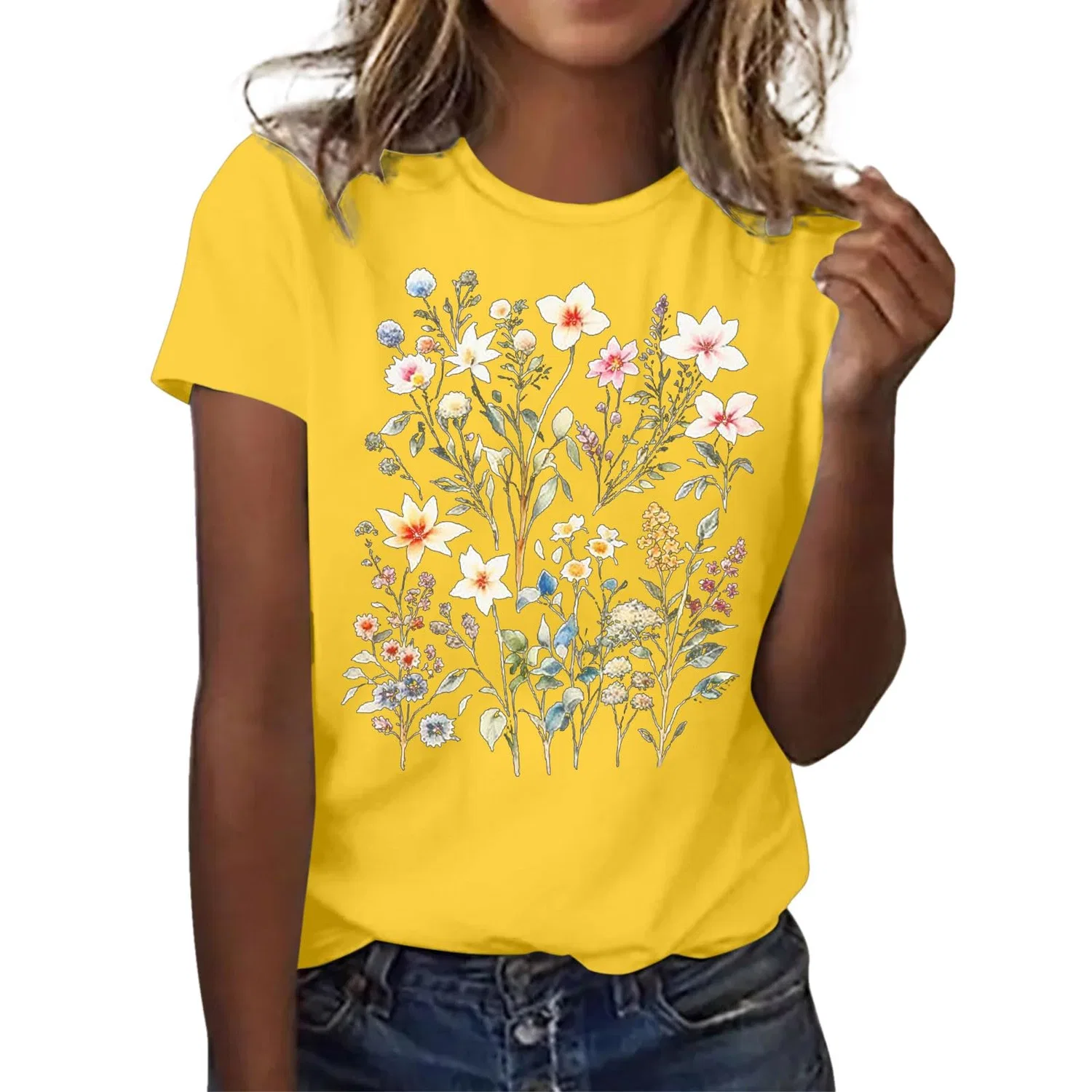 Женская блузка с принтом Girls Graphic Satin Blouses Loose Tops Plus Size Summer Sunflower Women's Basic Cotton Top, 2-yellow