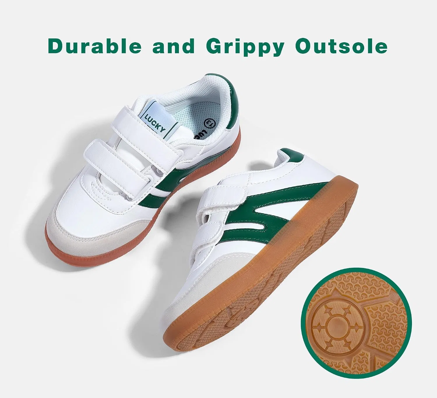 Детские кроссовки для девочек с ретро-принтом LUCKY STEP, White/Green — фото 2