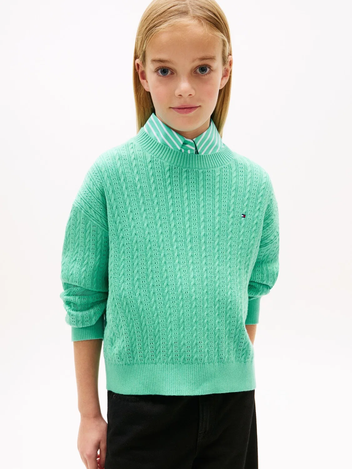 Джемпер с фактурным узором Pointelle Cable Knit Tommy Hilfiger, зеленый