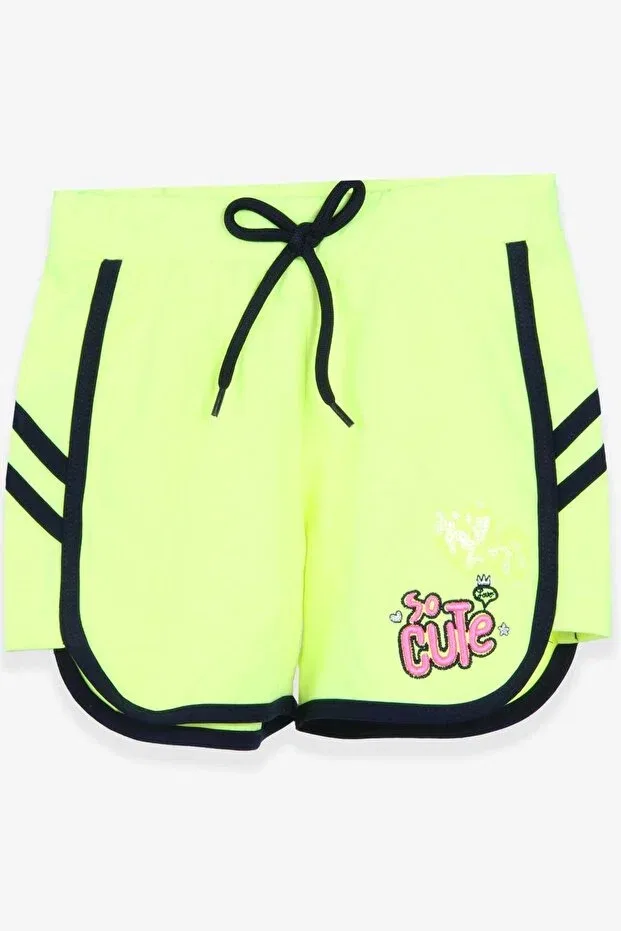 Детские шорты для девочек с принтом Girl's shorts with sequin heart Breeze, Neon Green
