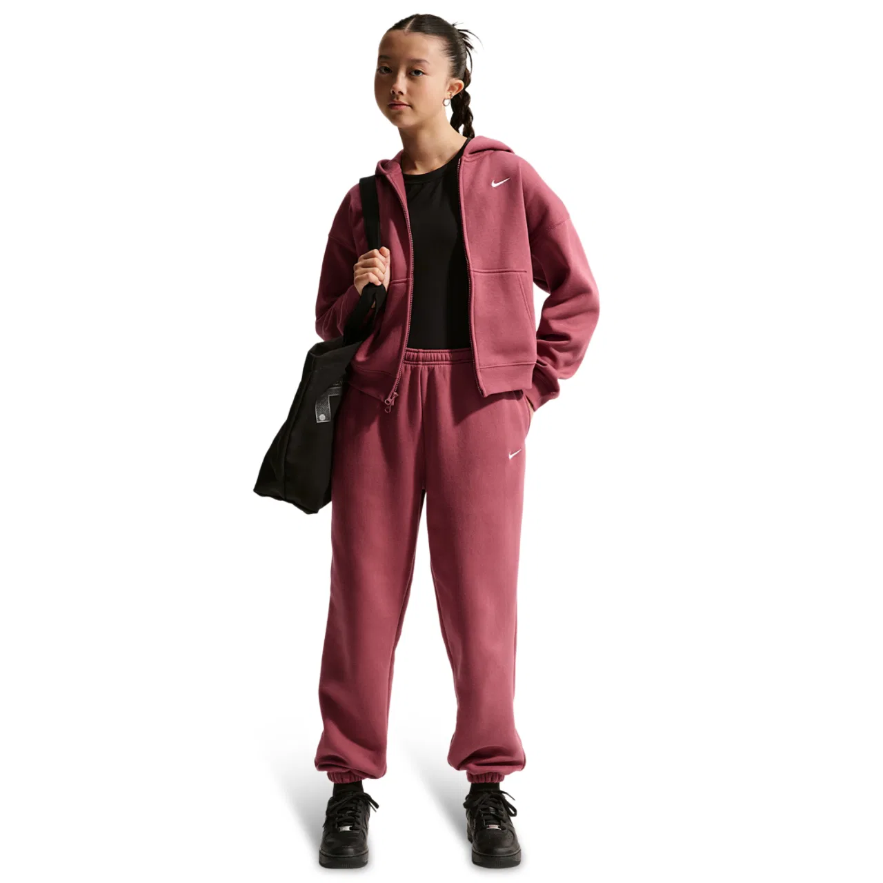 Детские штаны для девочек свободного кроя Nike Studio Fleece, White/Pink Smoke — фото 4
