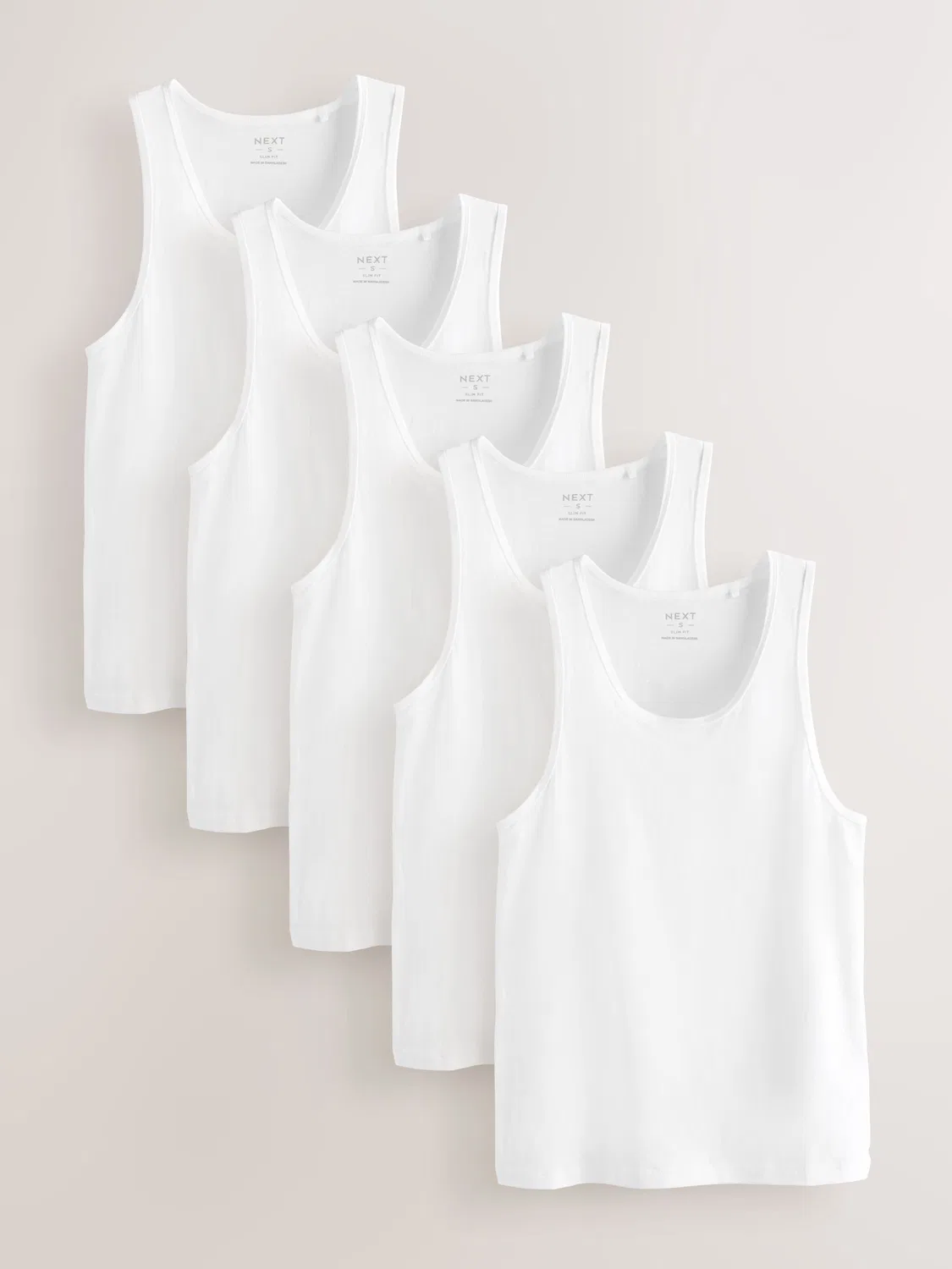 Майка-алкоголичка Slim Fit 5-pack из хлопка Next, белый