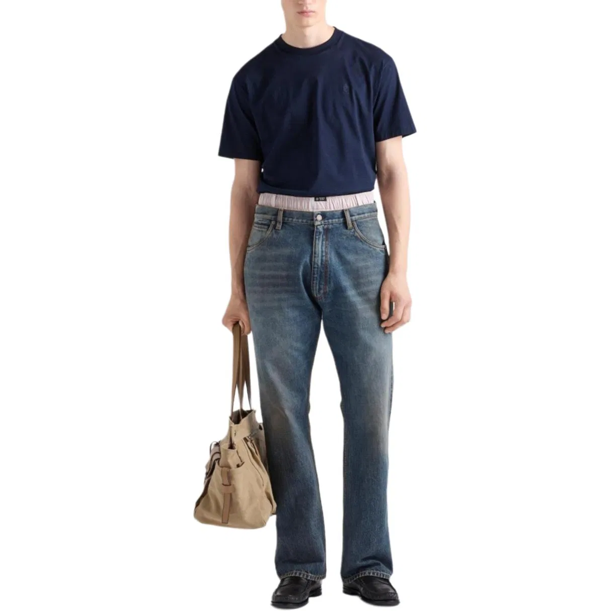 Мужская футболка с круглым вырезом, прямой крой, Marine Blue, PRADA — фото 3