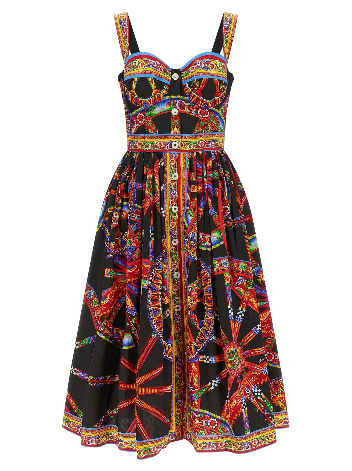 Женское хлопковое платье миди с принтом Sicilian Carretto Dolce & Gabbana, Multicolor