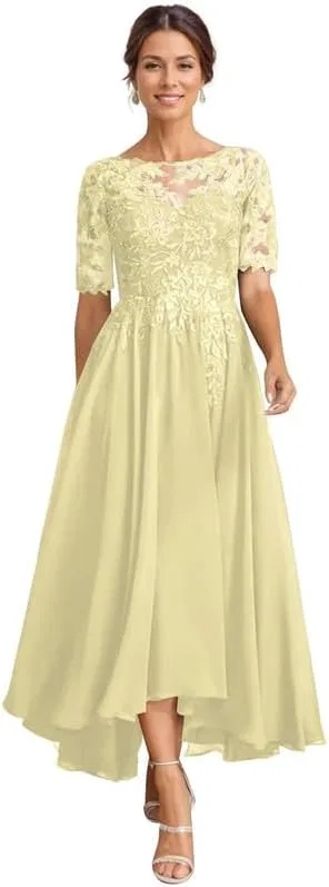 Женское платье с кружевными аппликациями для матери невесты Chiffon, Yellow