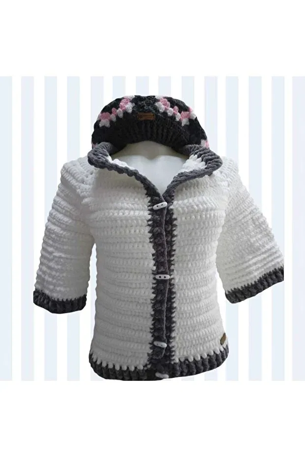 Детский кардиган с длинным рукавом Hand Knitted Velvet Children's Capri Sleeve Cardigan Gonca Concept, White — фото 2