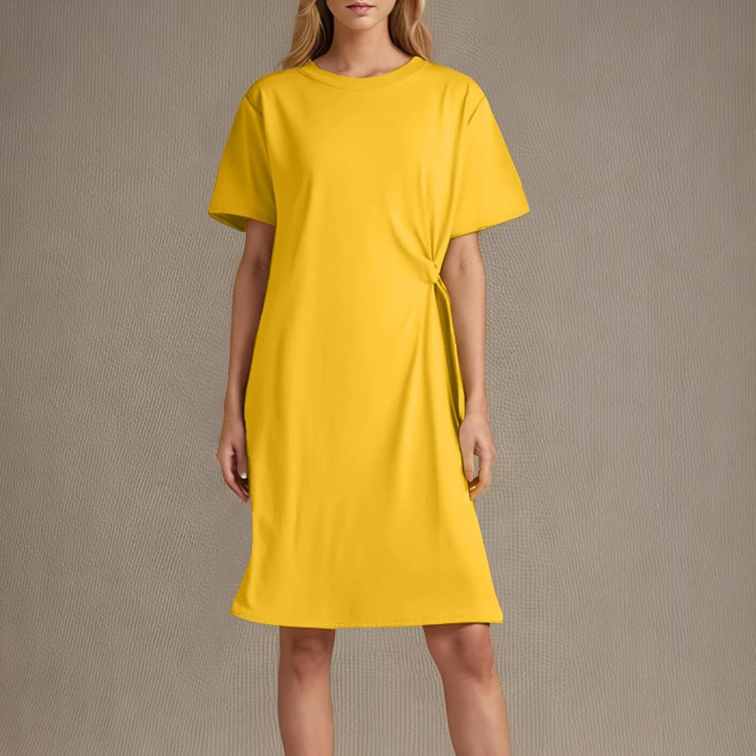 Женское повседневное платье-футболка с узлом, Yellow — фото 2
