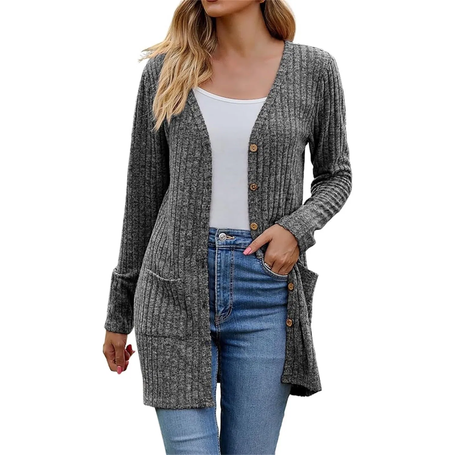 Женский кардиган свободного кроя Ribbed Tops, Grigio Scuro