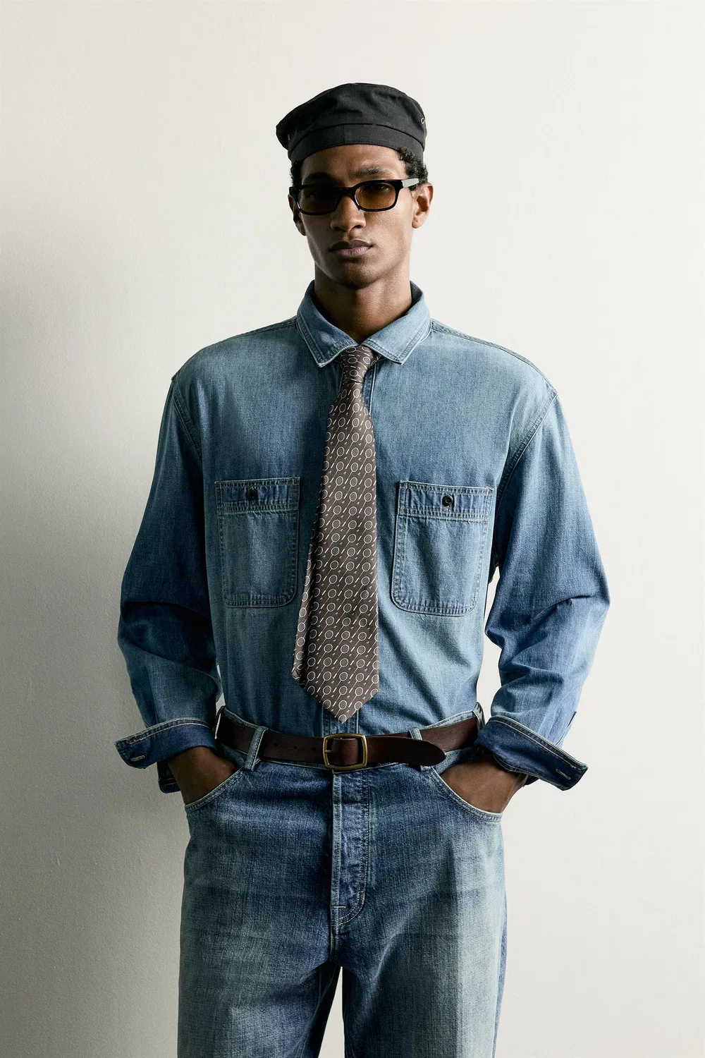 Легкая рубашка из выстиранного джинсмана ZARA, Mid-blue — фото 2