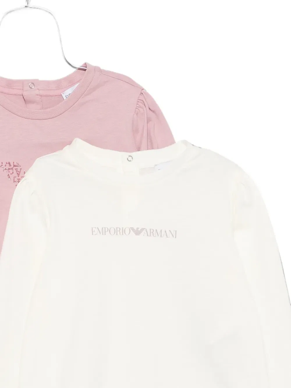 Набор футболок с логотипом и пышными рукавами (набор из двух штук) Emporio Armani Kids, бежевый — фото 3