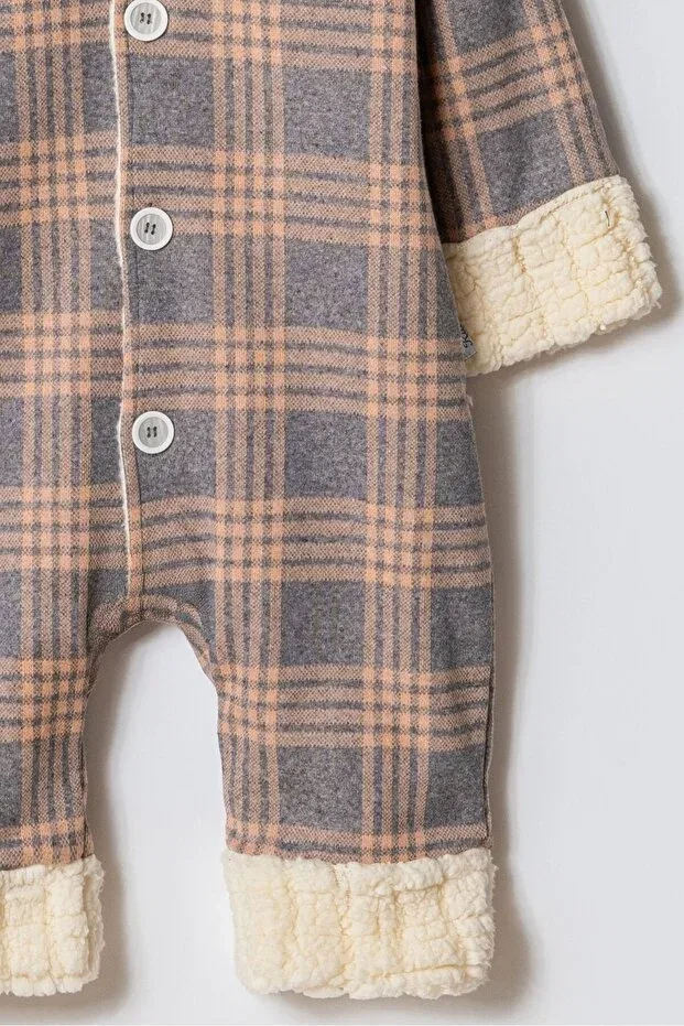 Детский комбинезон для новорожденных с капюшоном Winter Sweet Plaid Chicsy Baby, Salmon — фото 4
